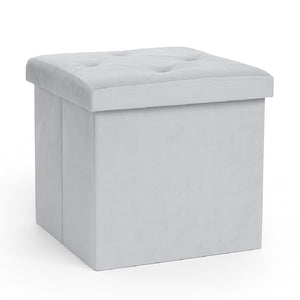 Pouf Pieghevole in Velluto Grigio 38x38x38 cm Salvaspazio con Coperchio Design Moderno