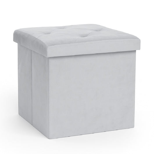 Pouf Pieghevole in Velluto Grigio 38x38x38 cm Salvaspazio con Coperchio Design Moderno