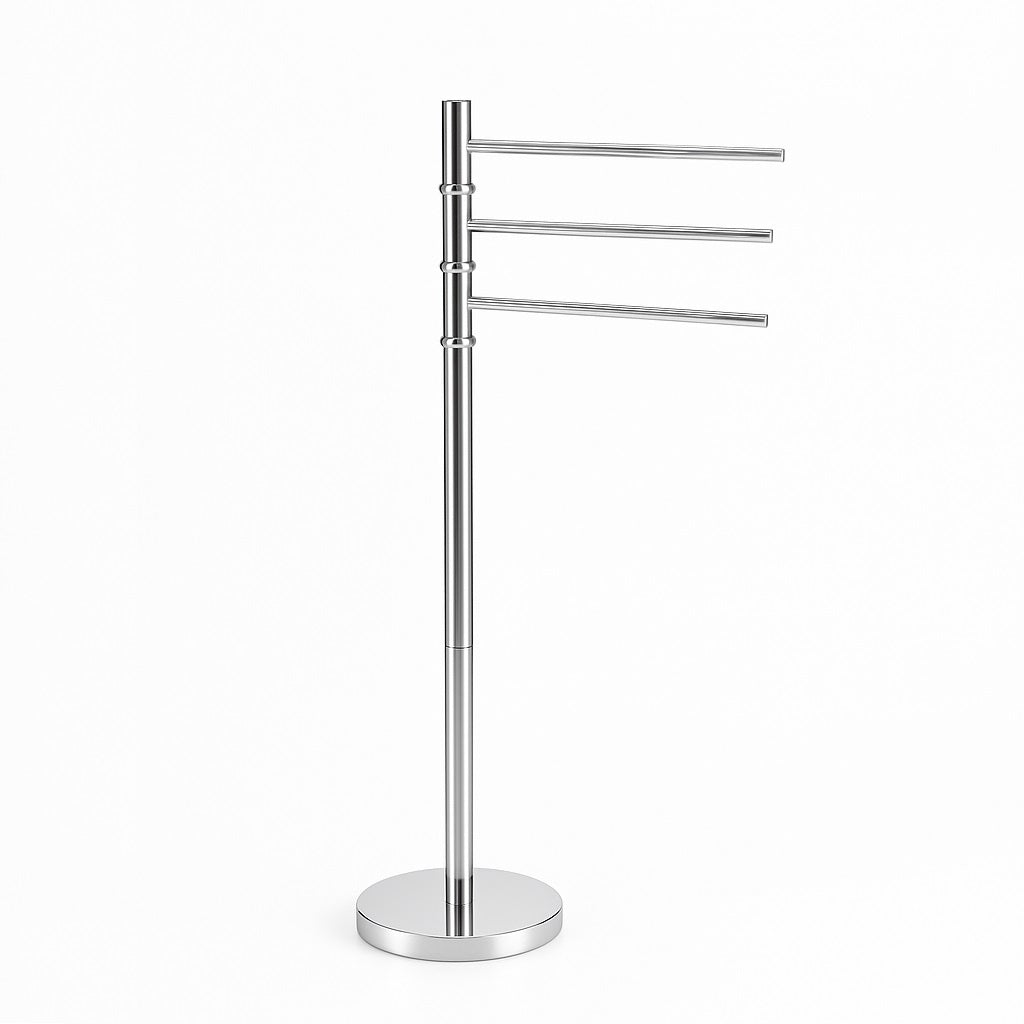 Piantana da Bagno Porta Asciugamani in Acciaio Inox Smaltato Cromo 3 Braccia Girevoli