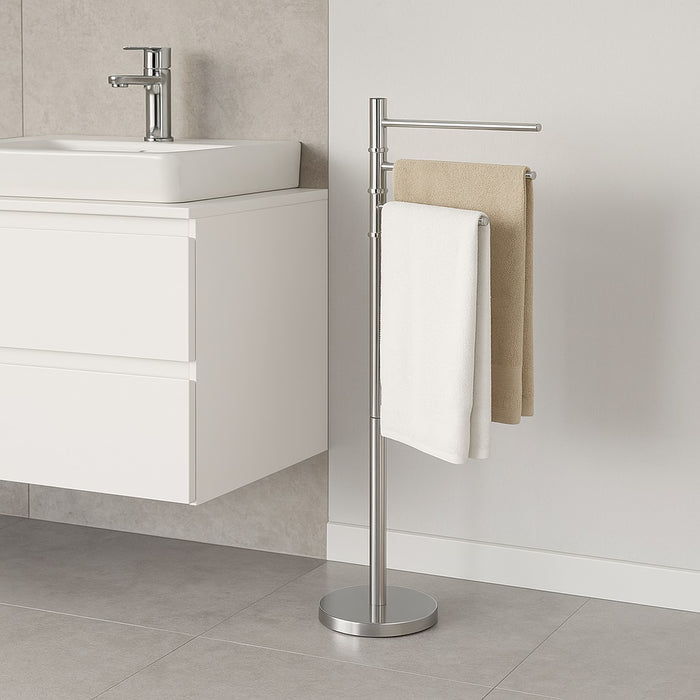 Piantana da Bagno Porta Asciugamani in Acciaio Inox Smaltato Cromo 3 Braccia Girevoli