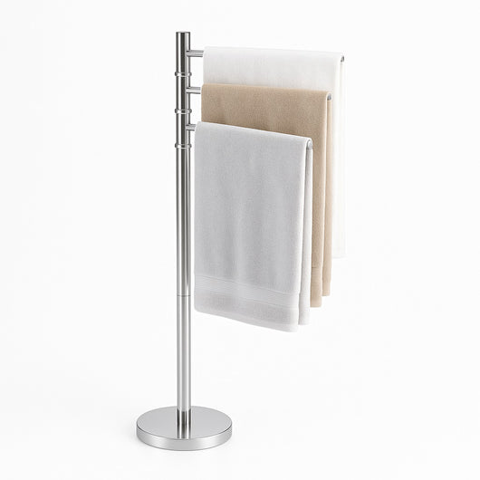 Piantana da Bagno Porta Asciugamani in Acciaio Inox Smaltato Cromo 3 Braccia Girevoli