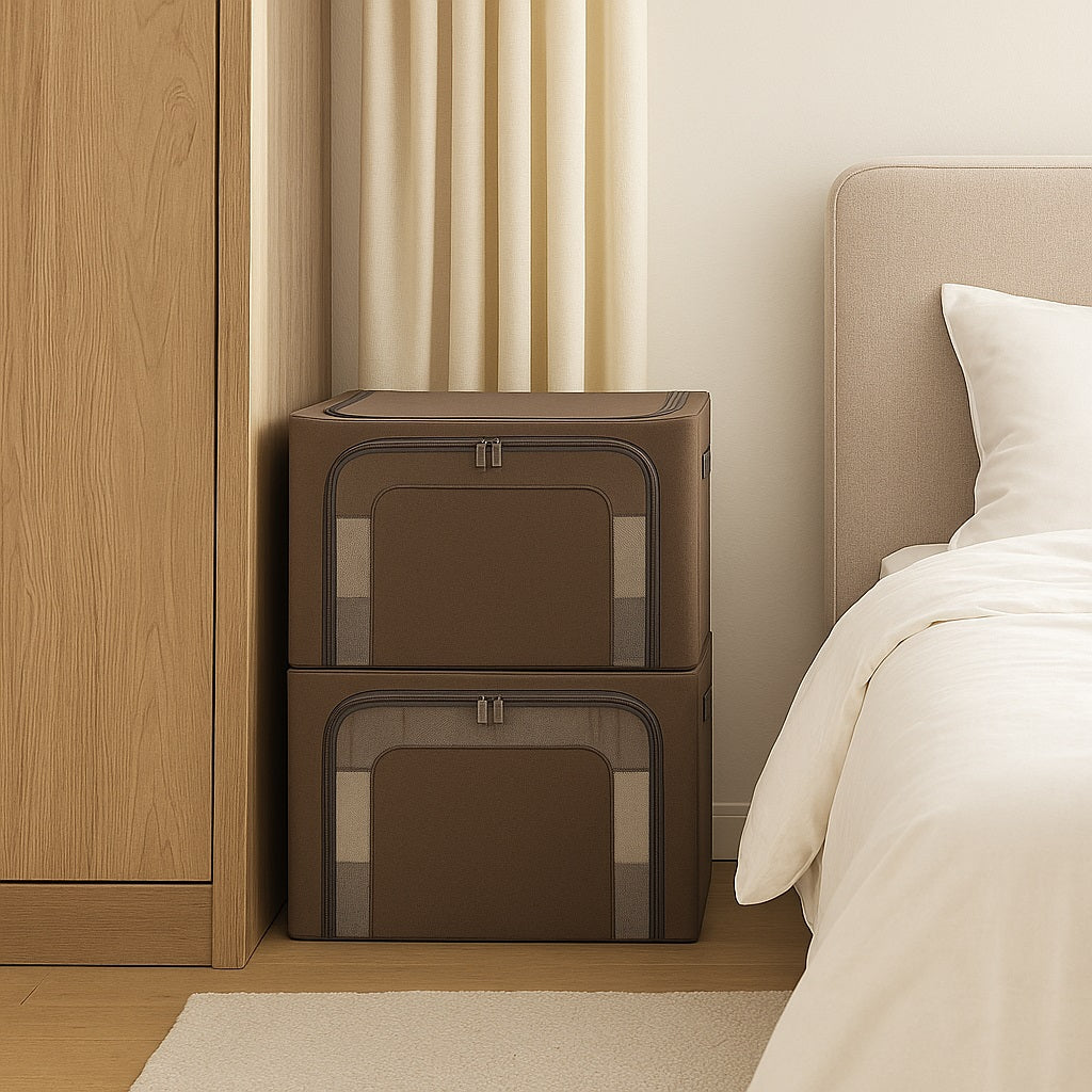 2 Scatole Pieghevoli per Armadio 40x30x20 con Struttura in Metallo e Tessuto Resistente