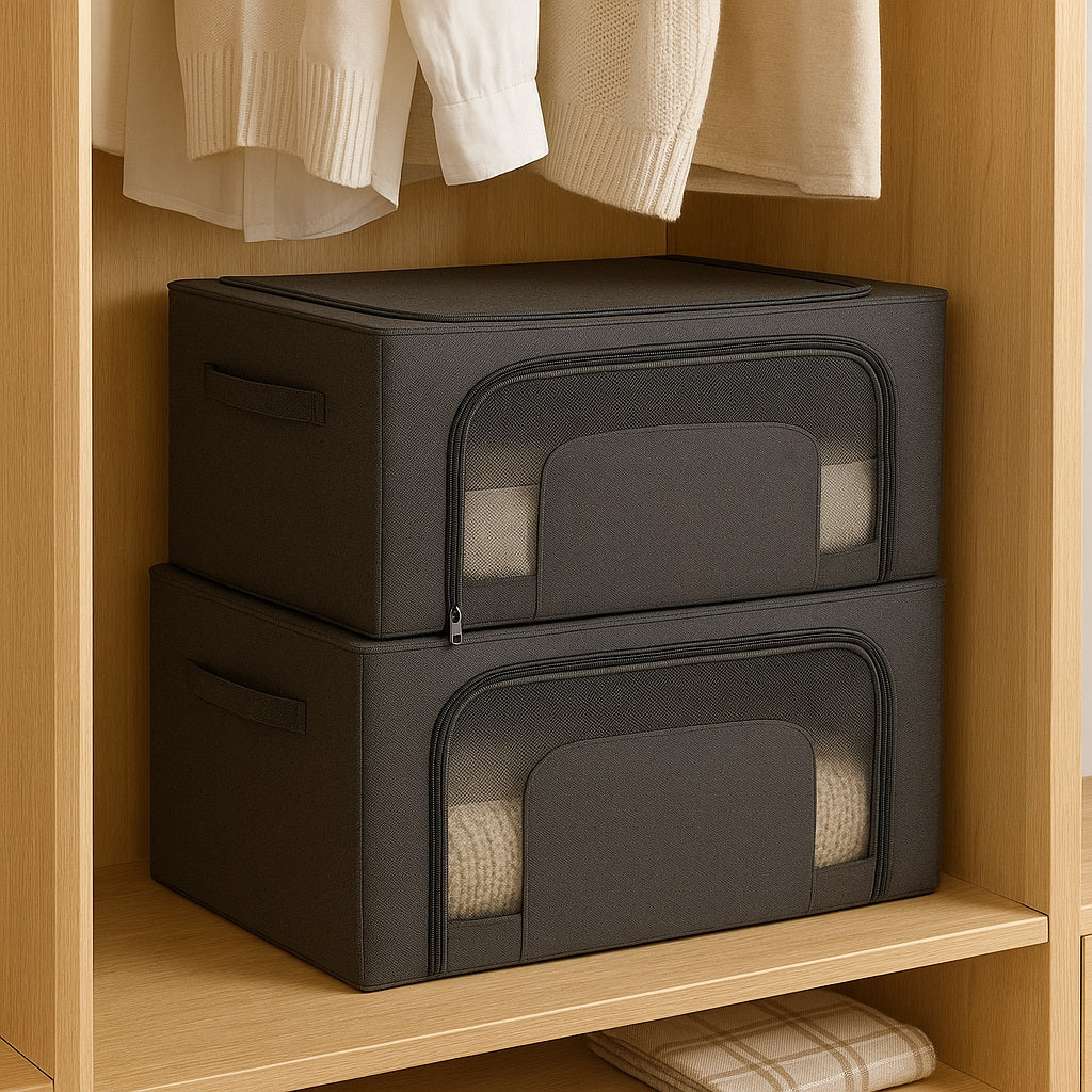 2 Scatole Pieghevoli per Armadio 40x30x20 con Struttura in Metallo e Tessuto Resistente