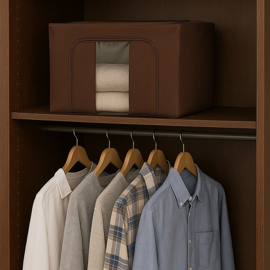 3 Scatole Pieghevoli per Armadio 40x30x20 con Struttura in Metallo e Tnt Resistente