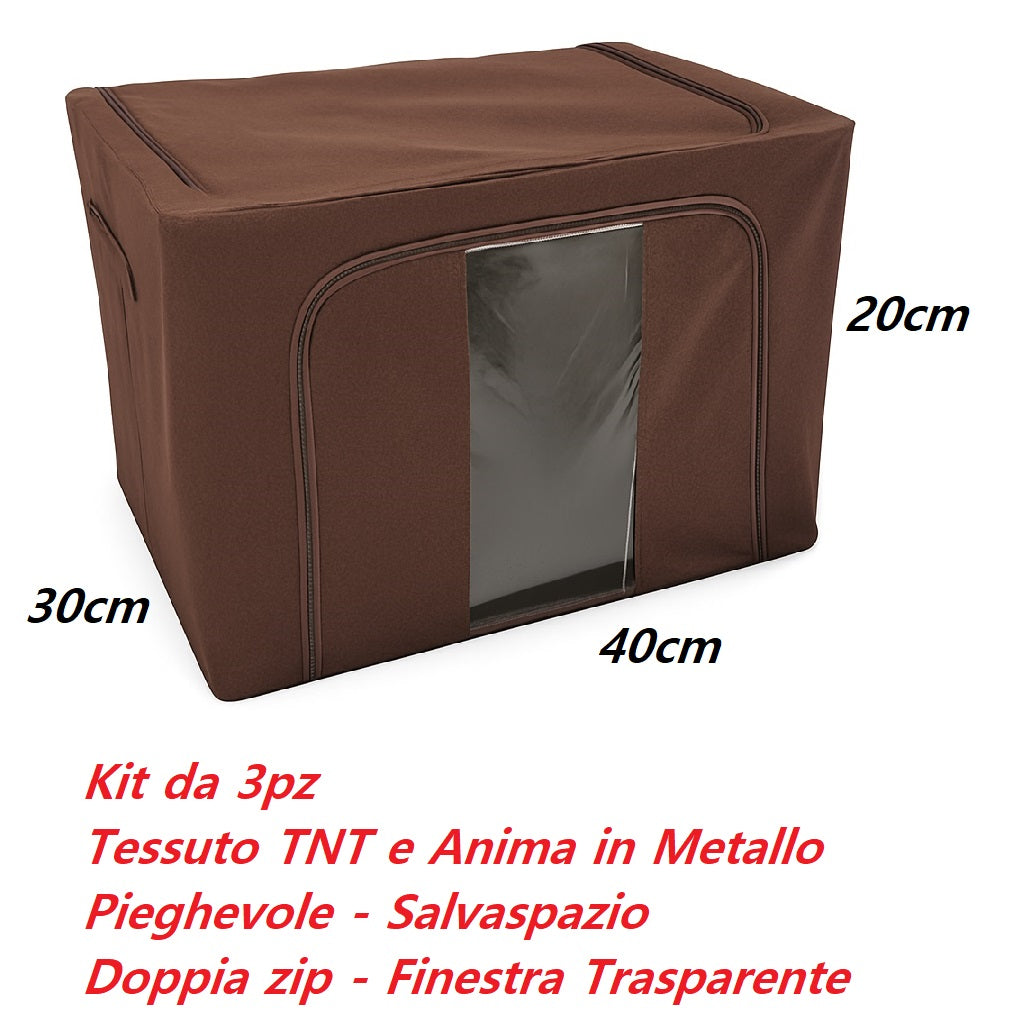 3 Scatole Pieghevoli per Armadio 40x30x20 con Struttura in Metallo e Tnt Resistente