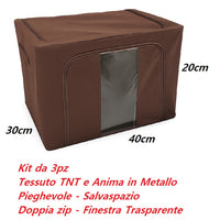 3 Scatole Pieghevoli per Armadio 40x30x20 con Struttura in Metallo e Tnt Resistente