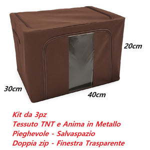 3 Scatole Pieghevoli per Armadio 40x30x20 con Struttura in Metallo e Tnt Resistente