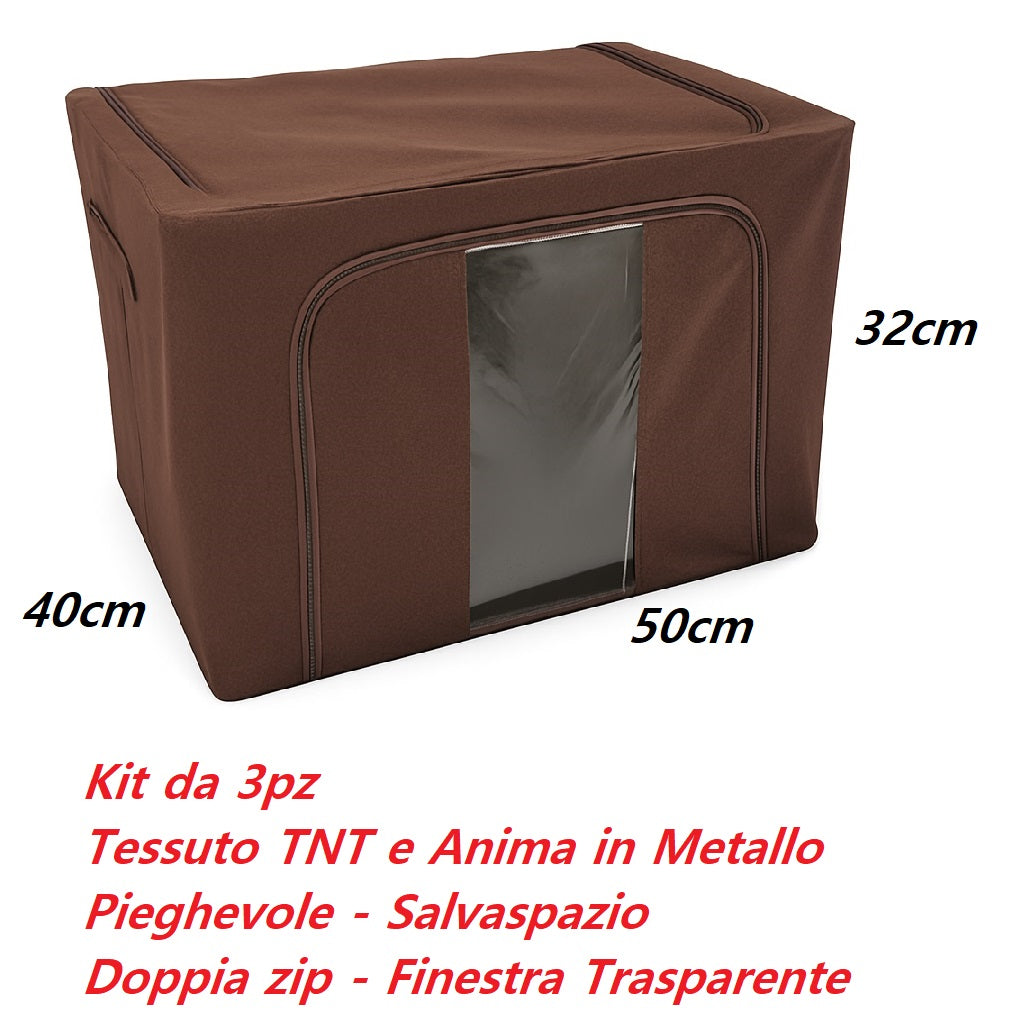 3 Scatole Pieghevoli per Armadio 50x40x32 con Struttura in Metallo e Tnt Resistente