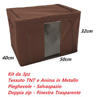 3 Scatole Pieghevoli per Armadio 50x40x32 con Struttura in Metallo e Tnt Resistente
