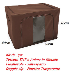 3 Scatole Pieghevoli per Armadio 50x40x32 con Struttura in Metallo e Tnt Resistente