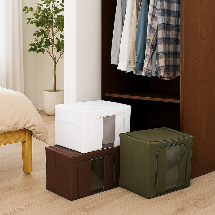 3 Scatole Pieghevoli per Armadio 50x40x32 con Struttura in Metallo e Tnt Resistente