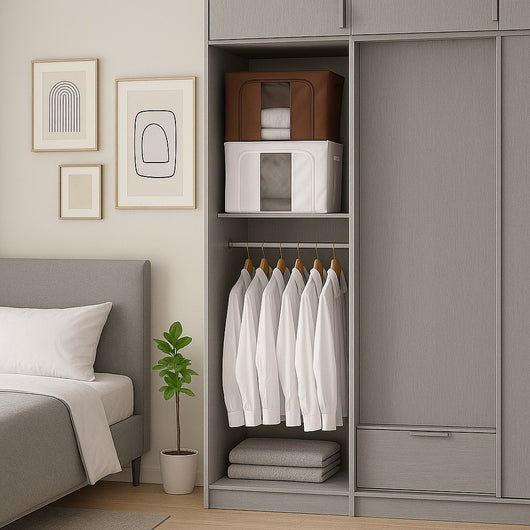 3 Scatole Pieghevoli per Armadio 40x30x20 con Struttura in Metallo e Tnt Resistente