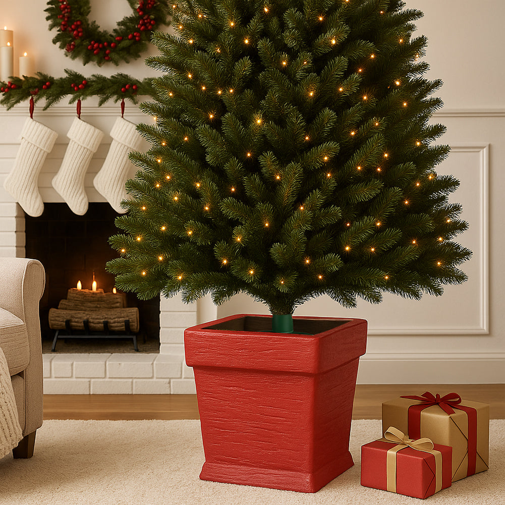 Base Albero di Natale Vaso Rosso Supporto 30x30x35cm con Attacco Universale