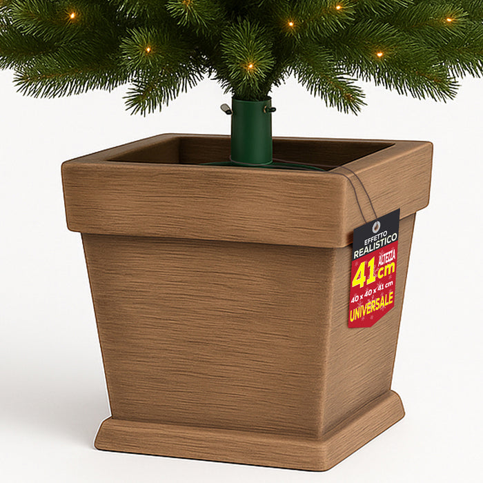Base Albero di Natale Vaso Marrone Supporto 40x40x41cm con Attacco Universale
