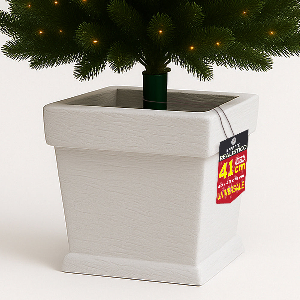 Base Albero di Natale Vaso Bianco Supporto 40x40x41cm con Attacco Universale
