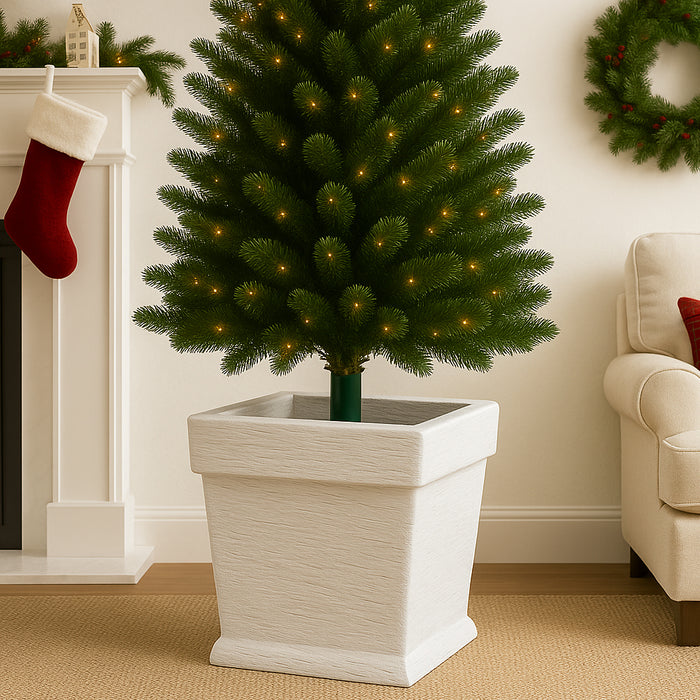 Base Albero di Natale Vaso Bianco Supporto 40x40x41cm con Attacco Universale