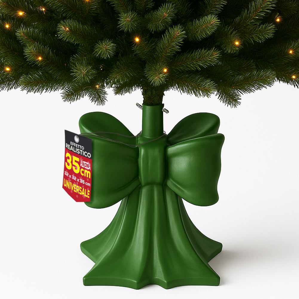 Base Albero di Natale Fiocco Verde Supporto con Attacco Universale 32x32x35cm