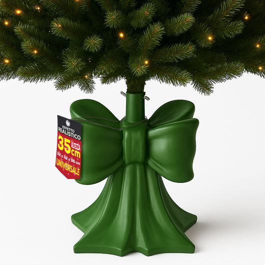 Base Albero di Natale Fiocco Verde Supporto con Attacco Universale 32x32x35cm