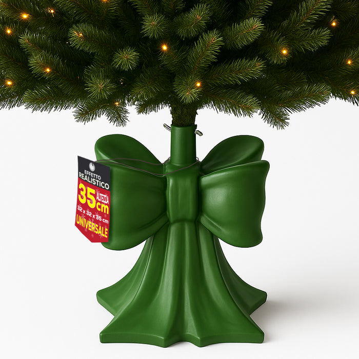 Base Albero di Natale Fiocco Verde Supporto con Attacco Universale 32x32x35cm