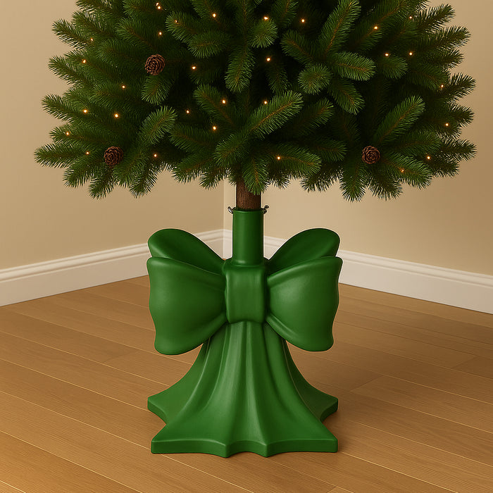 Base Albero di Natale Fiocco Verde Supporto con Attacco Universale 32x32x35cm