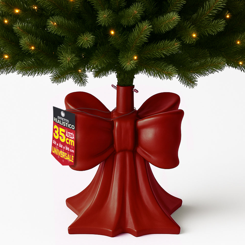 Base Albero di Natale Fiocco Rosso Supporto con Attacco Universale 32x32x35cm