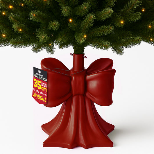 Base Albero di Natale Fiocco Rosso Supporto con Attacco Universale 32x32x35cm