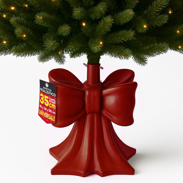 Base Albero di Natale Fiocco Rosso Supporto con Attacco Universale 32x32x35cm