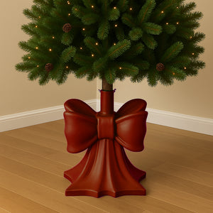 Base Albero di Natale Fiocco Rosso Supporto con Attacco Universale 32x32x35cm