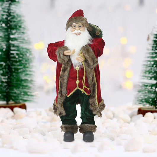 Statuina Babbo Natale Addobbo Statuetta 40cm Bordeaux in Tessuto Decoro Natalizio
