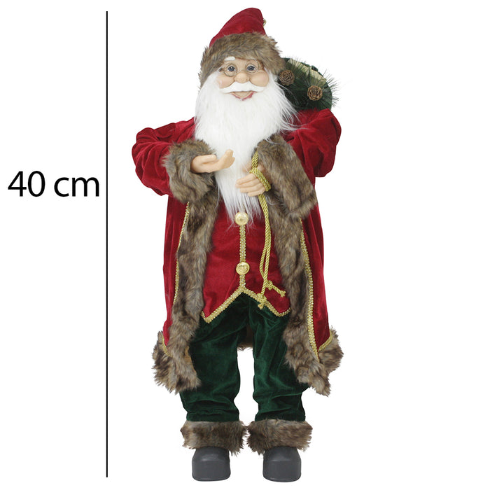 Statuina Babbo Natale Addobbo Statuetta 40cm Bordeaux in Tessuto Decoro Natalizio