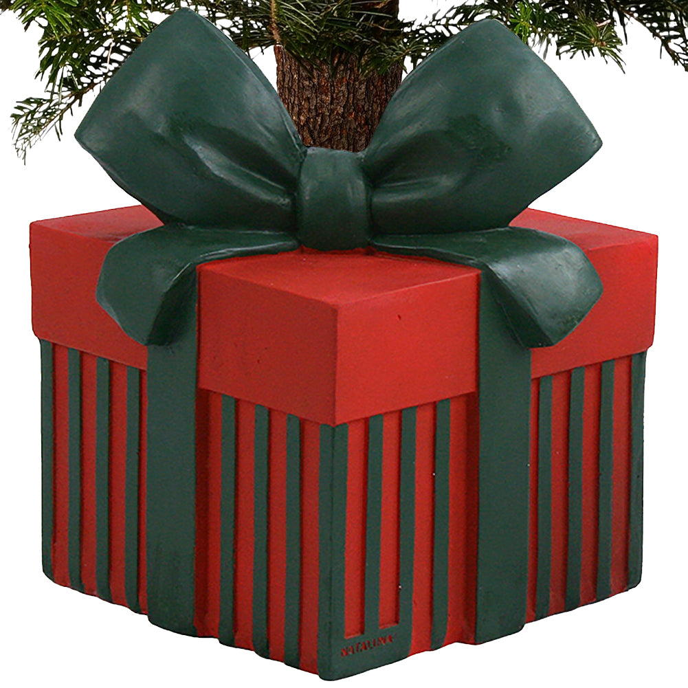 Base Albero di Natale Forma Regalo Natalizio Verde e Rosso Decorazione Natalizia