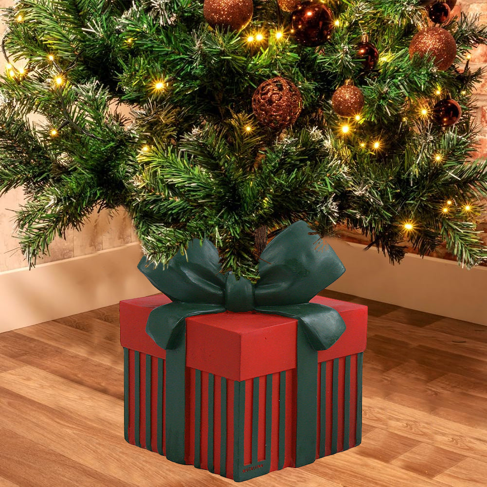 Base Albero di Natale Forma Regalo Natalizio Verde e Rosso Decorazione Natalizia