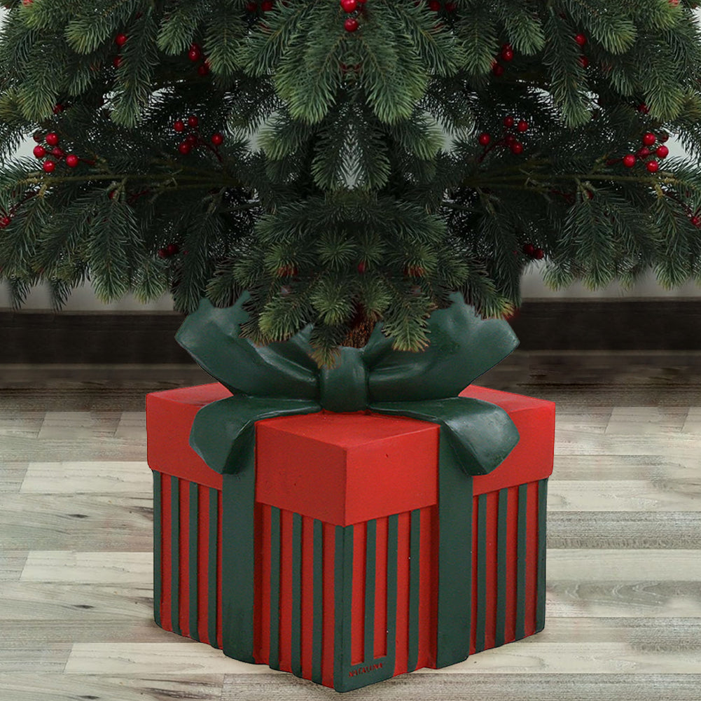 Base Albero di Natale Forma Regalo Natalizio Verde e Rosso Decorazione Natalizia