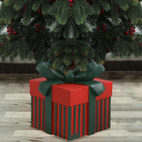 Base Albero di Natale Forma Regalo Natalizio Verde e Rosso Decorazione Natalizia
