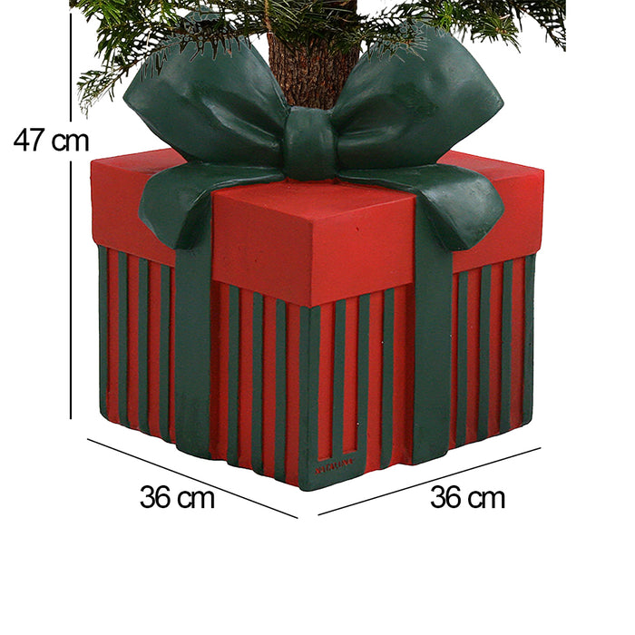 Base Albero di Natale Forma Regalo Natalizio Verde e Rosso Decorazione Natalizia