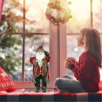 Statuina Babbo Natale Addobbo Statuetta 80cm Bordeaux Tessuto Decoro Natalizio