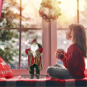 Statuina Babbo Natale Addobbo Statuetta 80cm Bordeaux Tessuto Decoro Natalizio