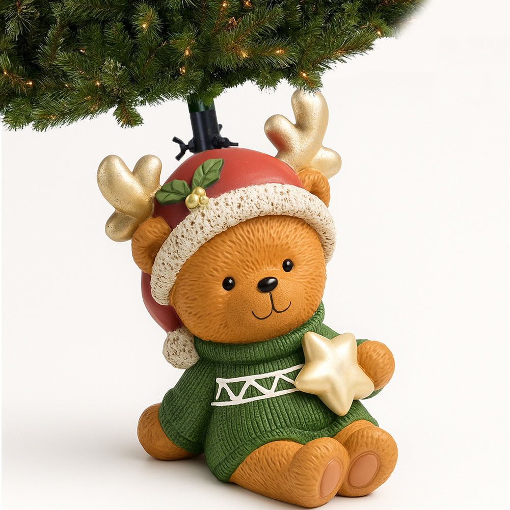 Base Albero Orsetto Natalizio Supporto con Maglione e Cappellino di Natale 36 cm