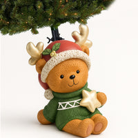 Base Albero Orsetto Natalizio Supporto con Maglione e Cappellino di Natale 36 cm