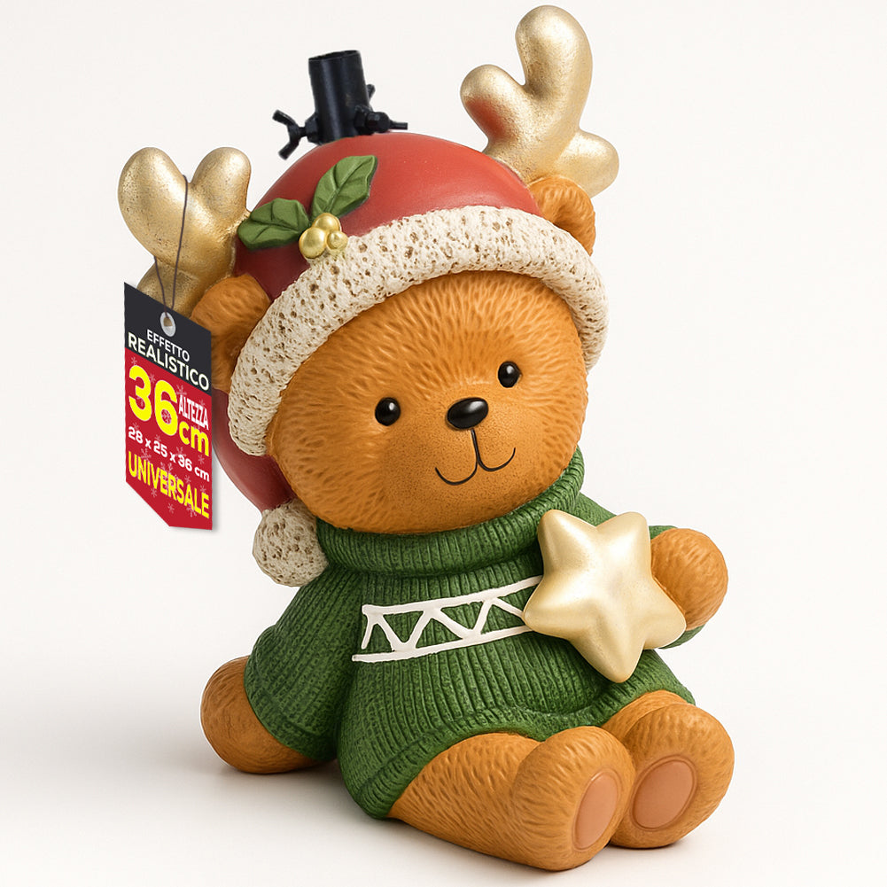 Base Albero Orsetto Natalizio Supporto con Maglione e Cappellino di Natale 36 cm