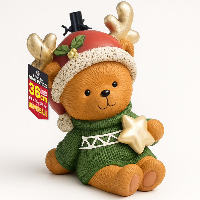 Base Albero Orsetto Natalizio Supporto con Maglione e Cappellino di Natale 36 cm