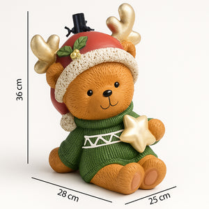 Base Albero Orsetto Natalizio Supporto con Maglione e Cappellino di Natale 36 cm