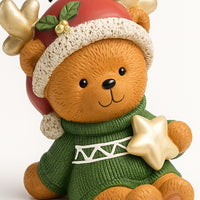 Base Albero Orsetto Natalizio Supporto con Maglione e Cappellino di Natale 36 cm