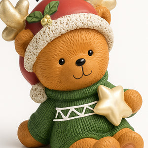 Base Albero Orsetto Natalizio Supporto con Maglione e Cappellino di Natale 36 cm