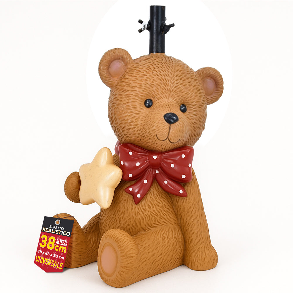 Base Albero Orsetto con Fiocco Natalizio Supporto di Natale con LED 28x25x38cm