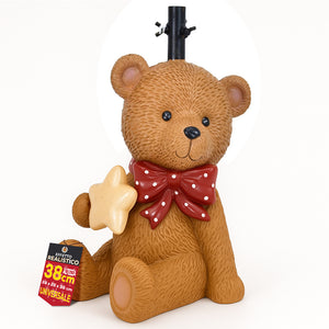 Base Albero Orsetto con Fiocco Natalizio Supporto di Natale con LED 28x25x38cm