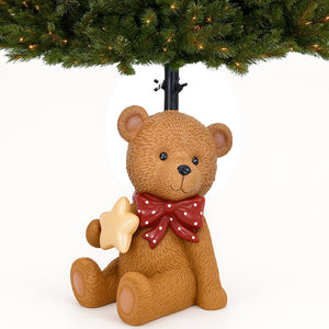Base Albero Orsetto con Fiocco Natalizio Supporto di Natale con LED 28x25x38cm