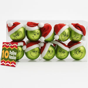 Set 10 Palline di Natale Pupazzo Verde da 6 cm Decorazione Palle Natalizie