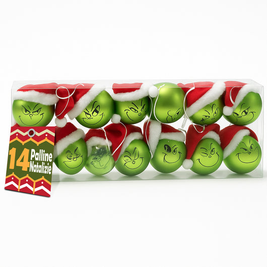 Set 14 Palline di Natale Pupazzo Verde da 5 cm Decorazione Palle Natalizie