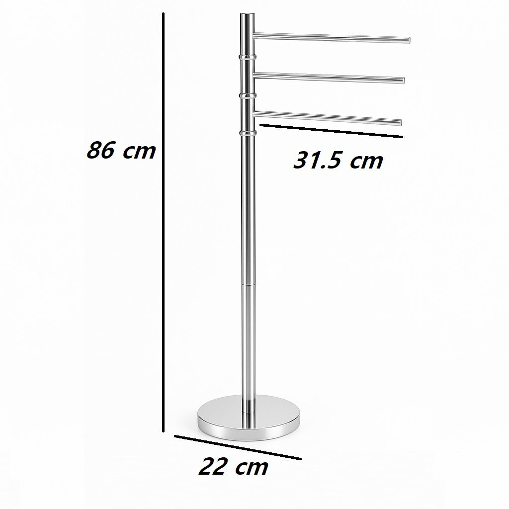 Piantana da Bagno Porta Asciugamani in Acciaio Inox Smaltato Cromo 3 Braccia Girevoli
